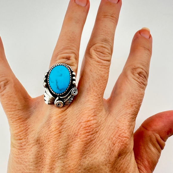 Southwestern Turquoise 925 Sterling Silver Ring Size 5.5 - Picture 2 of 8